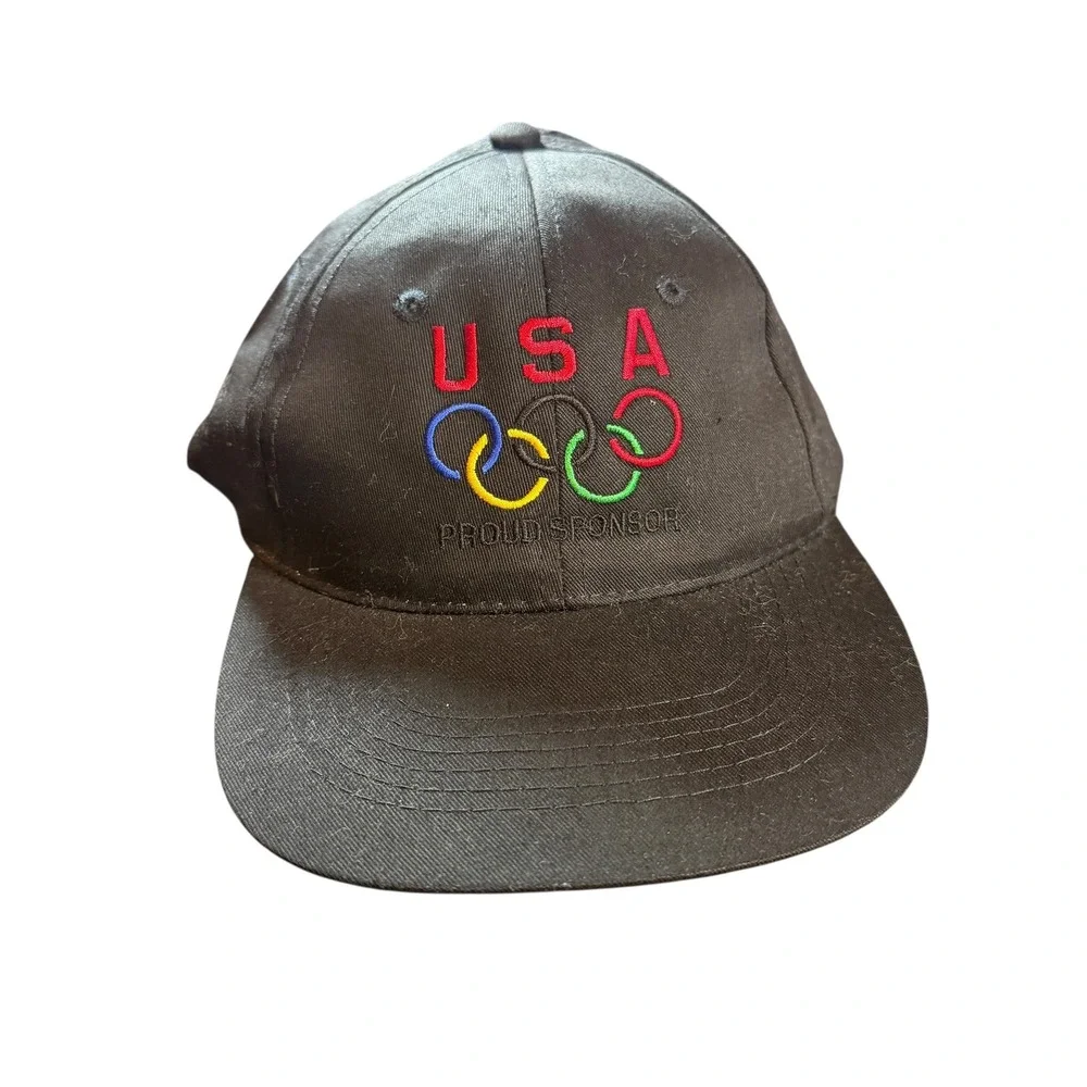 Vintage USA Olympics Black Havoline Sponsor Snapback Hat Black Cotton‎